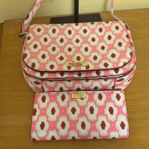 Kate Spade Evangeline Laurel Way  Pink and White Floral Shoulder Bag and Wallet